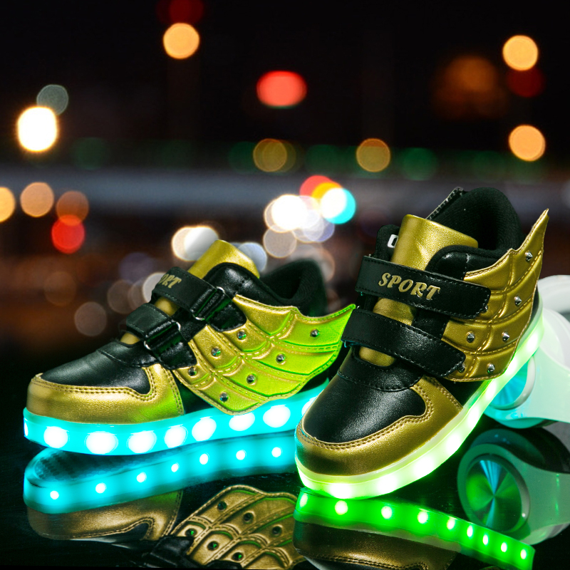 Factory USB charging  luminous led shoes kids children light  up casual shoes with wing pattern
