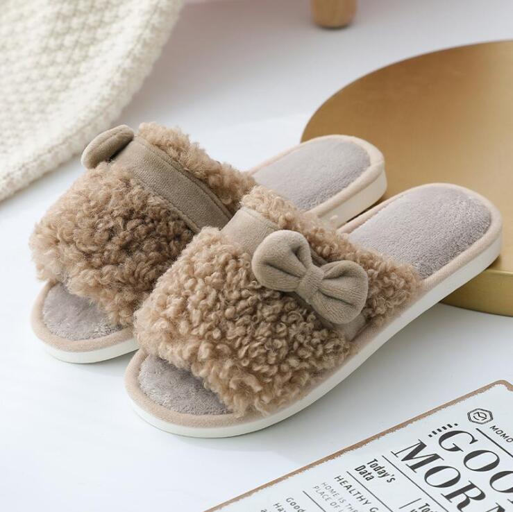 Women's fashion fur soft winter indoor home slippers real sheepskin open toe fur slides