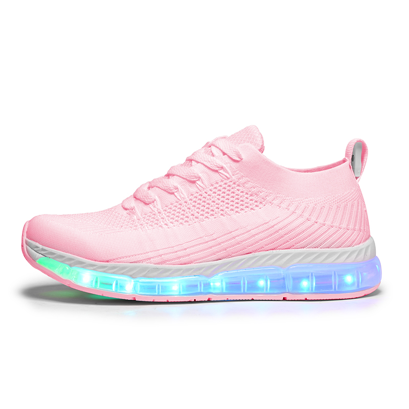 Factory direct led light couple casual usb rechargeable led light knit shoes women