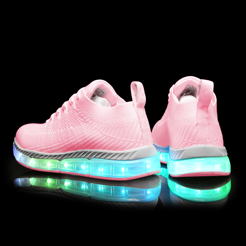 Factory direct led light couple casual usb rechargeable led light knit shoes women