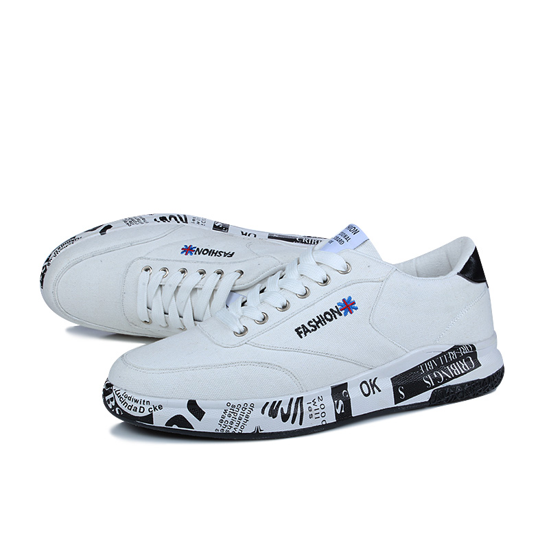2021 New style lace-up flat canvas shoes men white casual shoes  new White shoes