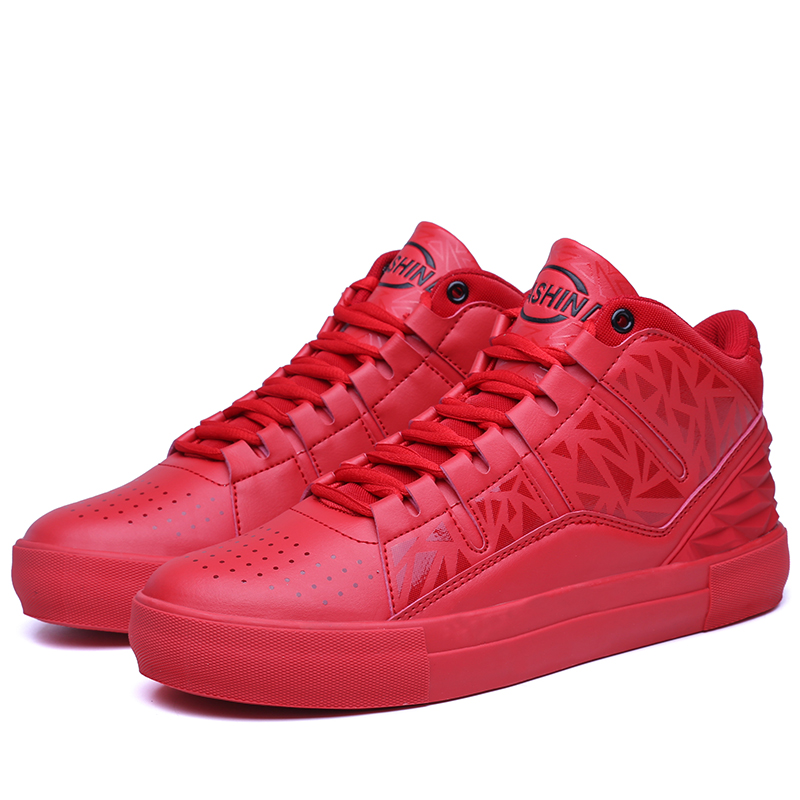 2021 OEM shoes men casual shoe leather upper skate shoes red high top sneakers for men