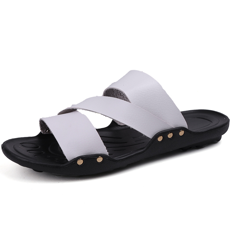 hot sale black white fashion leather slipper for sale