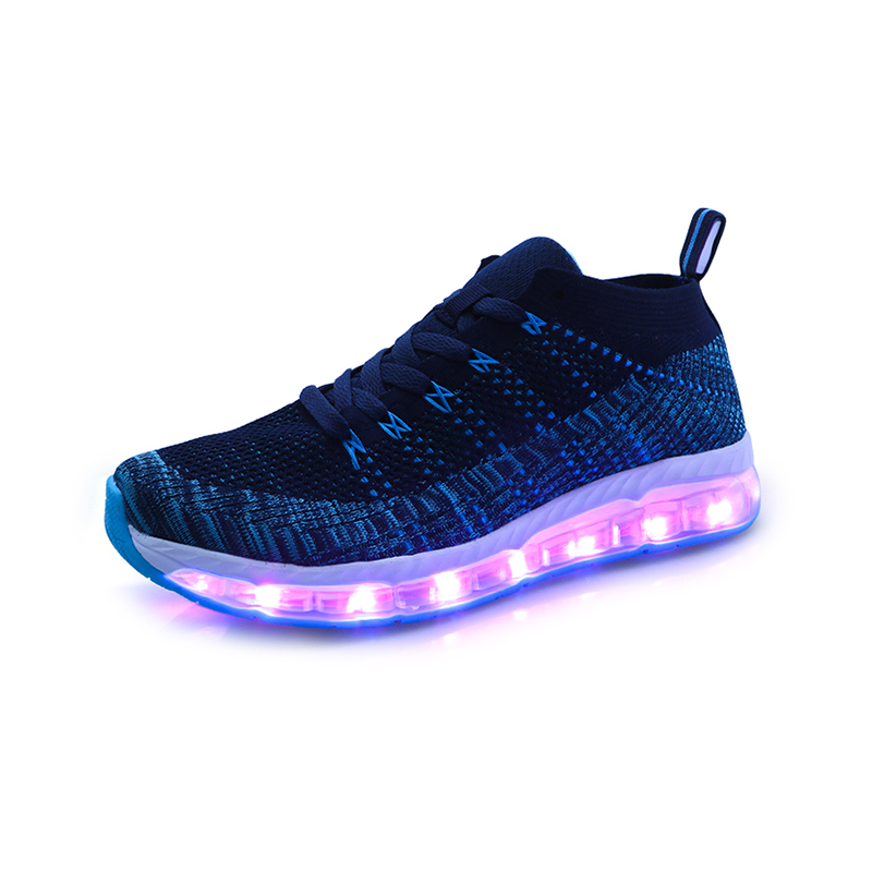 2018 Wholesale stylish Factory Direct Air Cushion led shoes knitting Fabric simulation led shoes